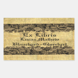 Ex Libris - umgeben von Haufen von Büchern Buchzei Rechteckiger Aufkleber