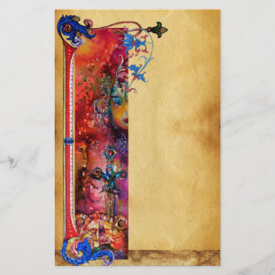 EXCALIBUR .ANTIQUE ROTES BLAUES BLUMENpergament Briefpapier