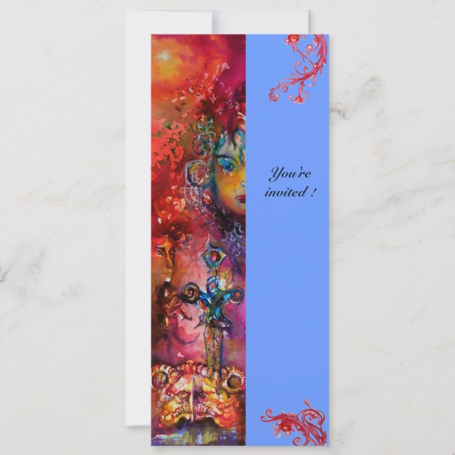 EXCALIBUR, hell rot, rosa blau Einladung (Vorderseite)