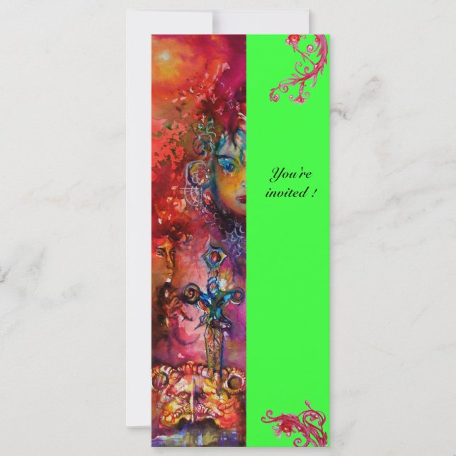 EXCALIBUR, hell rot, rosa grün Einladung (Vorderseite)