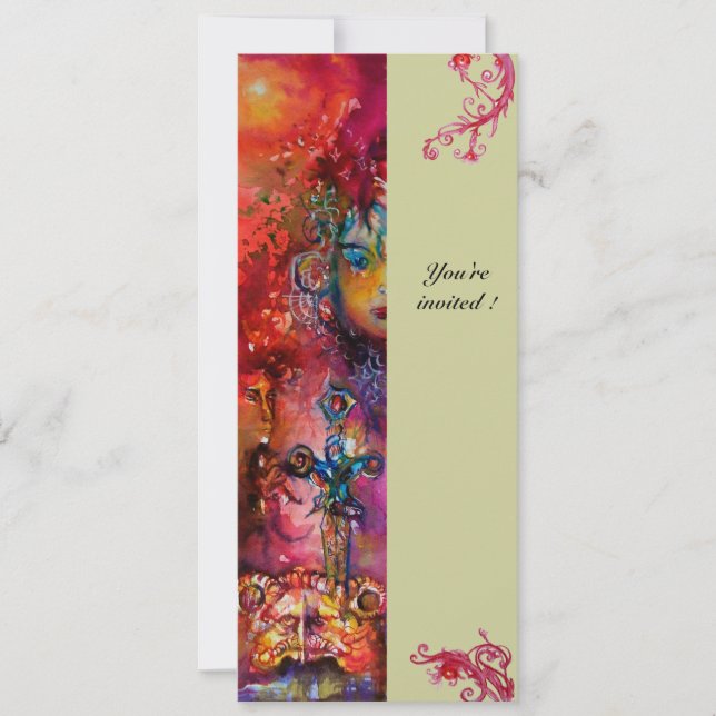 EXCALIBUR, hell rot, rosa grün Einladung (Vorderseite)