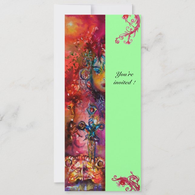 EXCALIBUR, hell rot, rosa grün Einladung (Vorderseite)