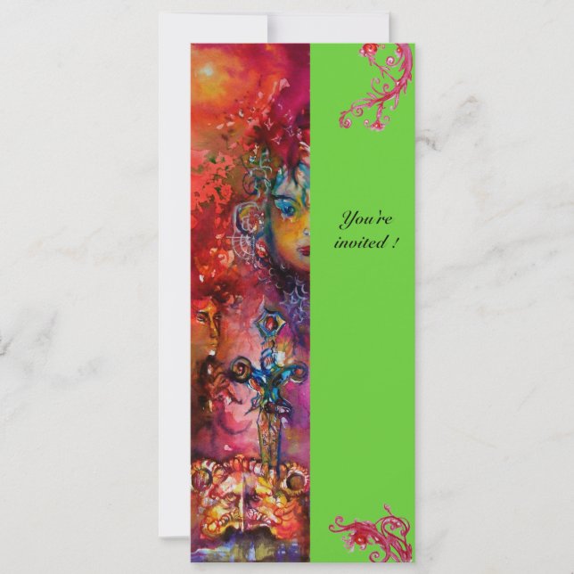 EXCALIBUR, hell rot, rosa grün Einladung (Vorderseite)