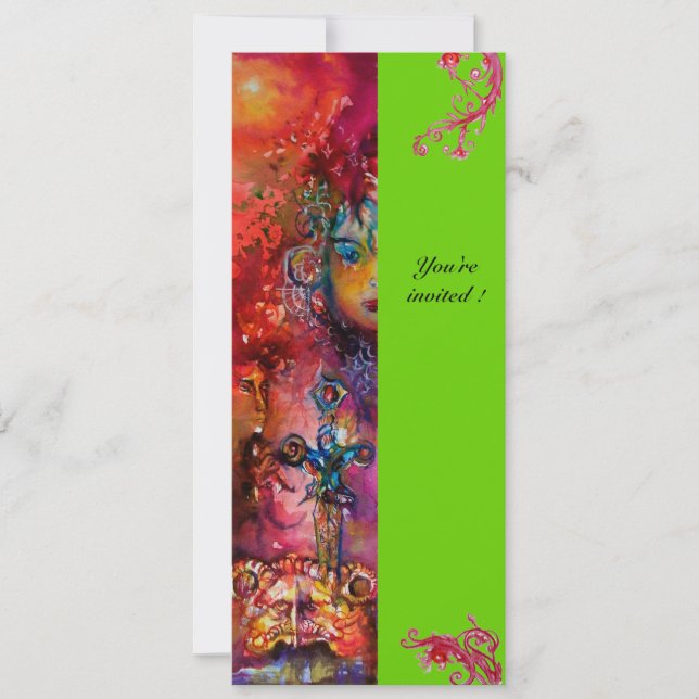 EXCALIBUR, hell rot, rosa grün Einladung (Vorderseite)