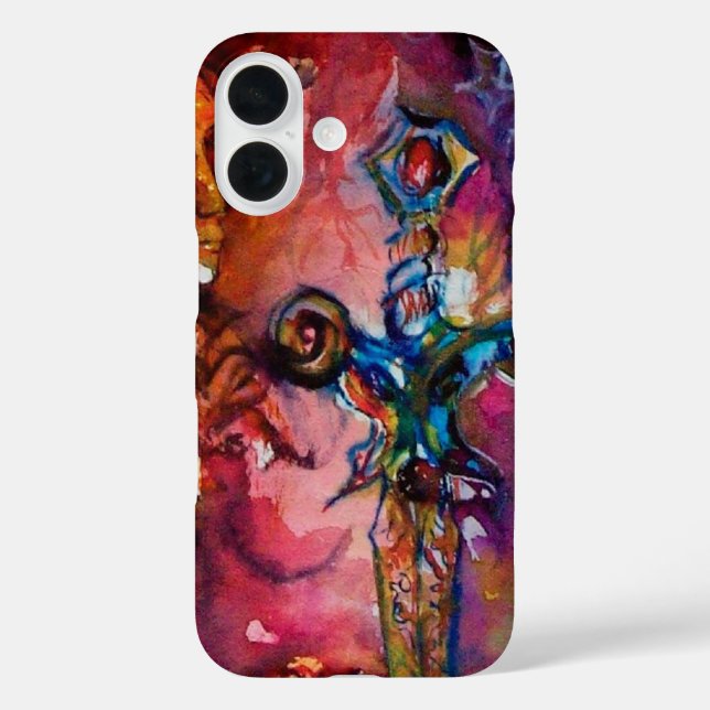 EXCALIBUR / MAGIC SWORT Fuchsia Rosa Fantasie iPhone 16 Hülle (Rückseite)