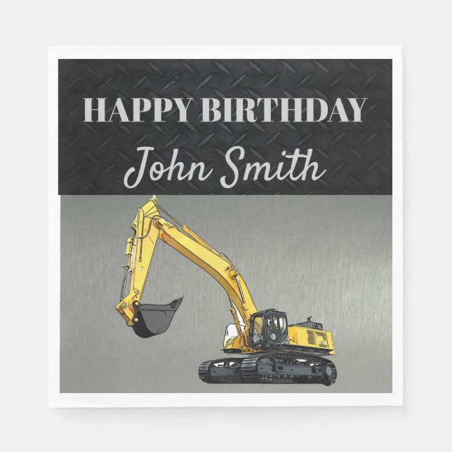 Excavator Construction Work Equipment Birthday Serviette (Vorderseite)