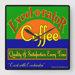 Excel-o-rator Coffee Funny Retro Wall Clock Quadratische Wanduhr