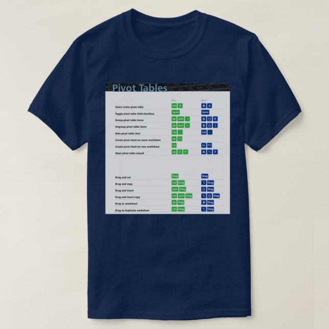 Excel Tastenkombinationen für Excel-Tastenkombinat T-Shirt (Design vorne)