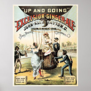 EXCELSIOR GINGER ALE Hot Air Balloon Retro Poster