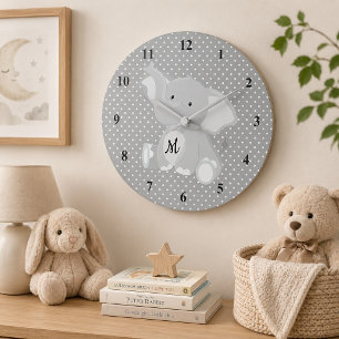 Exciting Monogram Elephant Polka dots Große Wanduhr