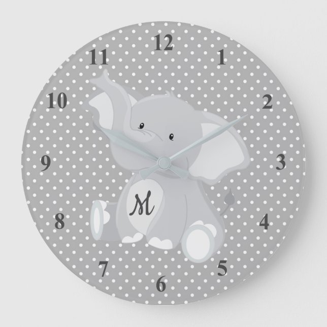 Exciting Monogram Elephant Polka dots Große Wanduhr (Vorderseite)