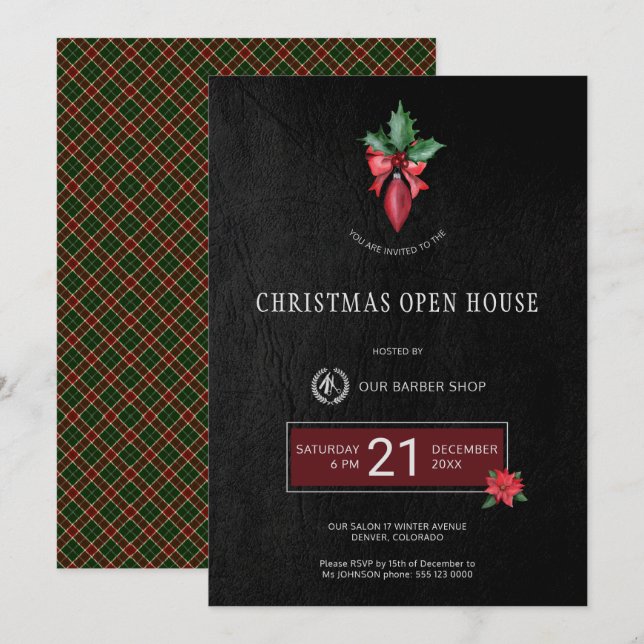 Exclusive Barber Shop Weihnachts Open House Party Einladung (Vorne/Hinten)