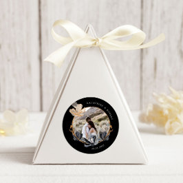 Exclusive Black Gold Floral Monogram Wedding Runder Aufkleber