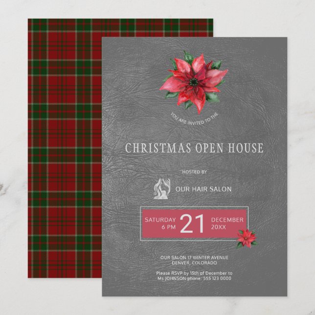 Exclusive Friseur Weihnachts-Open House Party Einladung (Vorne/Hinten)