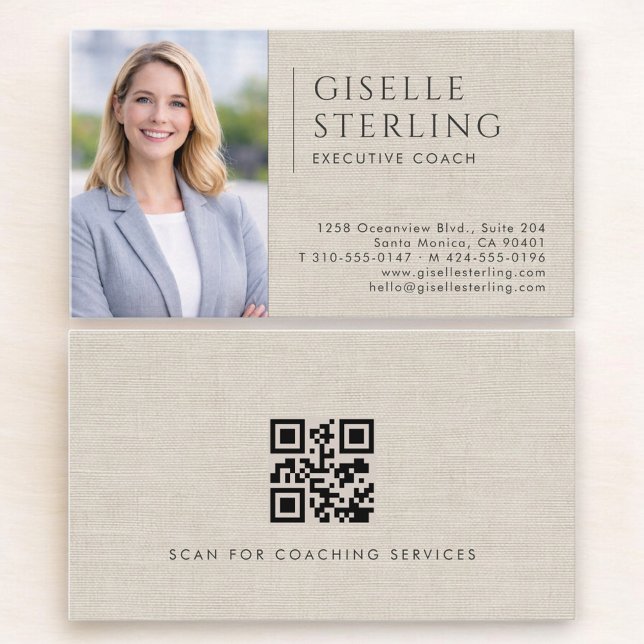 Executive Coach Leinen Foto QR Code Visitenkarte (Von Creator hochgeladen)