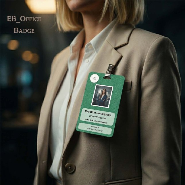 Executive Green Leather Textur Individuelles Logo  Ausweis (Chic Green Leather Custom Logo Photo ID Vertical Badge
Size: 2.13” x 3.38”
)