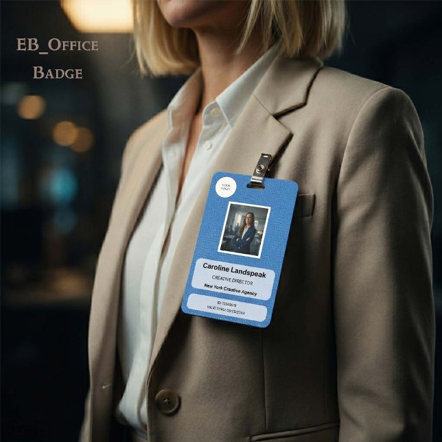 Executive Light Blue Leather Custom Logo Foto ID  Ausweis (Chic Blue Leather Custom Logo Photo ID Vertical Badge
Size: 2.13” x 3.38”
)