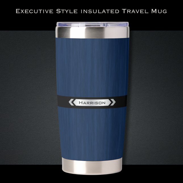 Executive Navy Blue Monogram Premium Travel Mug Thermobecher (The perfect blend of utility and status for the modern professional)