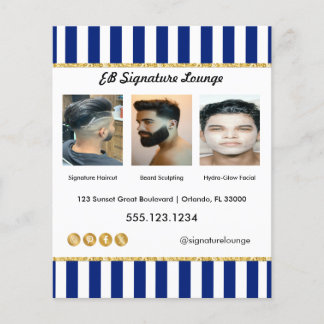 Executive Navy Blue Stripes, Gold & Barber Service Flyer