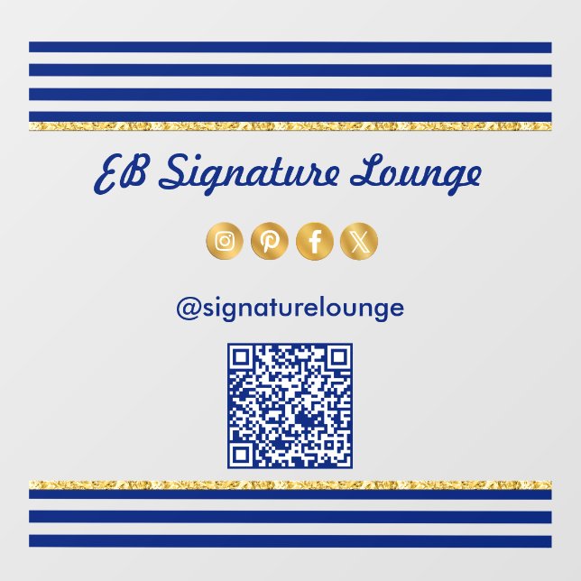 Executive Navy Blue Stripes & Gold QR Code Fensteraufkleber (Blatt)