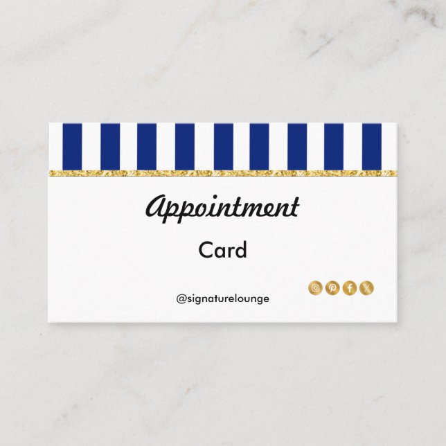 Executive Navy Blue Stripes & Gold Reminder Terminkarte (Vorderseite)