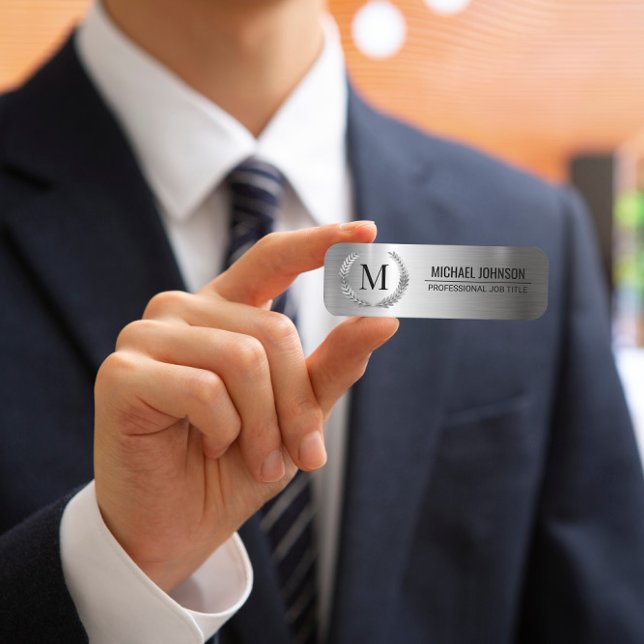 Executive Silber-Metall-Lorbeerkranz-Monogramm Namensschild (Von Creator hochgeladen)