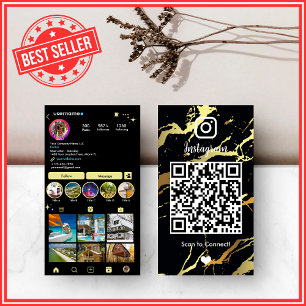 Exekutive Black & Gold Marmor Achat Instagram QR Visitenkarte