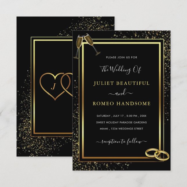 Exemple de Faire-part de mariage Design Black Gold (Devant / Derrière)