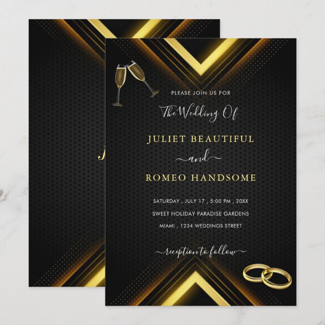 Exemple de Faire-part de mariage Design Black Gold (Devant / Derrière)