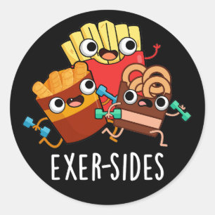 Exer-sides Lustige Übungs-Pun Dark BG Runder Aufkleber