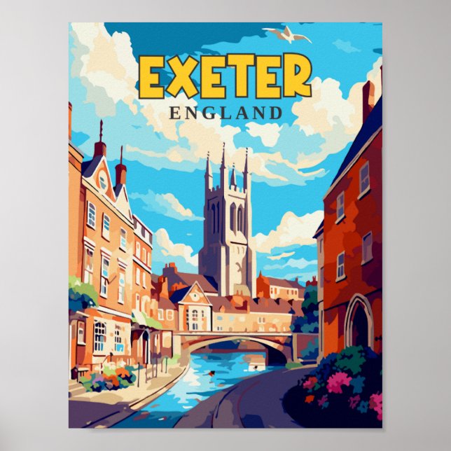 Exeter England Vintage Reise Illustration Poster (Vorne)