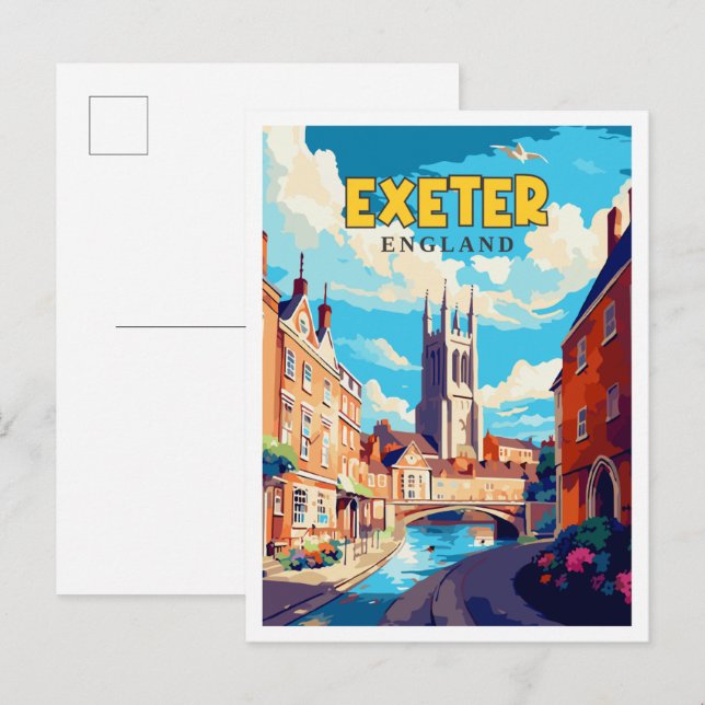 Exeter England Vintage Reise Illustration Postkarte (Vorne/Hinten)