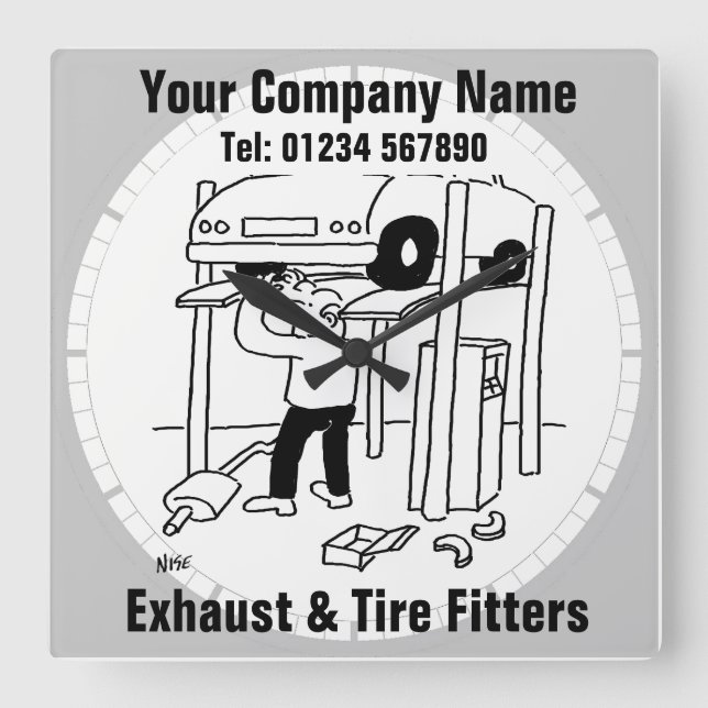 Exhaust & Tire Fitters Quadratische Wanduhr (Vorderseite)