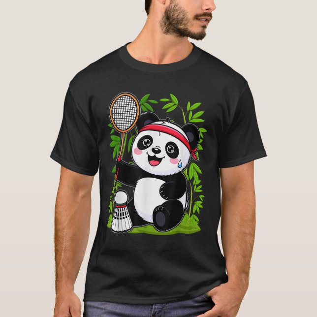Exhausted Badminton Panda - Funny Niedlich Shuttle T-Shirt (Vorderseite)