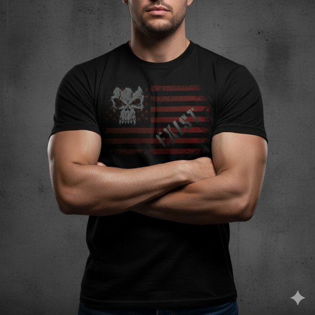 EXIST Skull Distressed American Flag Patriotic Tee (Von Creator hochgeladen)