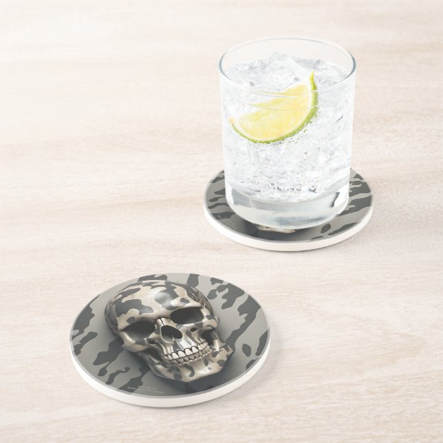 EXISTENTIAL LITE Memento Mori Camouflage Skull Getränkeuntersetzer (Seite)