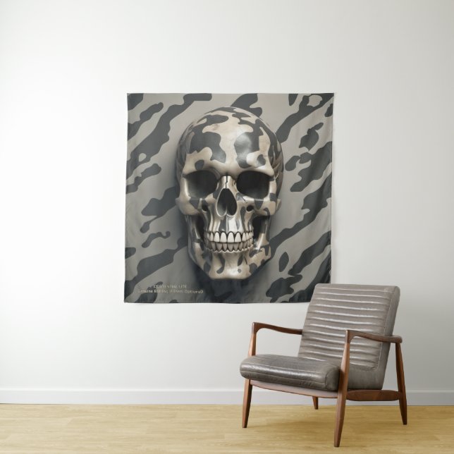 EXISTENTIAL LITE Memento Mori Camouflage Skull Wandteppich (Beispiel)