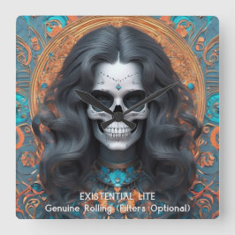 EXISTENTIAL LITE Memento Mori Femme Skull Quadratische Wanduhr