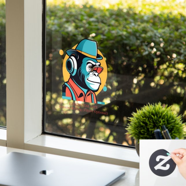 EXISTENZIAL LITE Toon Chimp Transparent Fensteraufkleber (Büro)