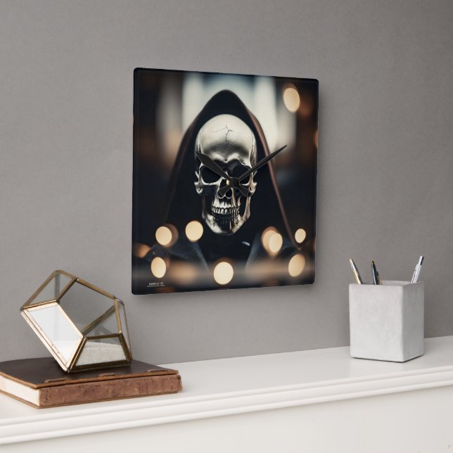 EXISTENZIELLE LITE Hoodie Skull Wall Clock Quadratische Wanduhr (Büro)