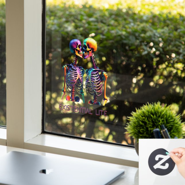 EXISTENZIELLE LITE Kissing Skelette Transparent Fensteraufkleber (Büro)