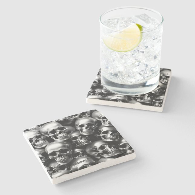 EXISTENZIELLE LITE Silber Skulls beobachten Steinuntersetzer (Seitenansicht)