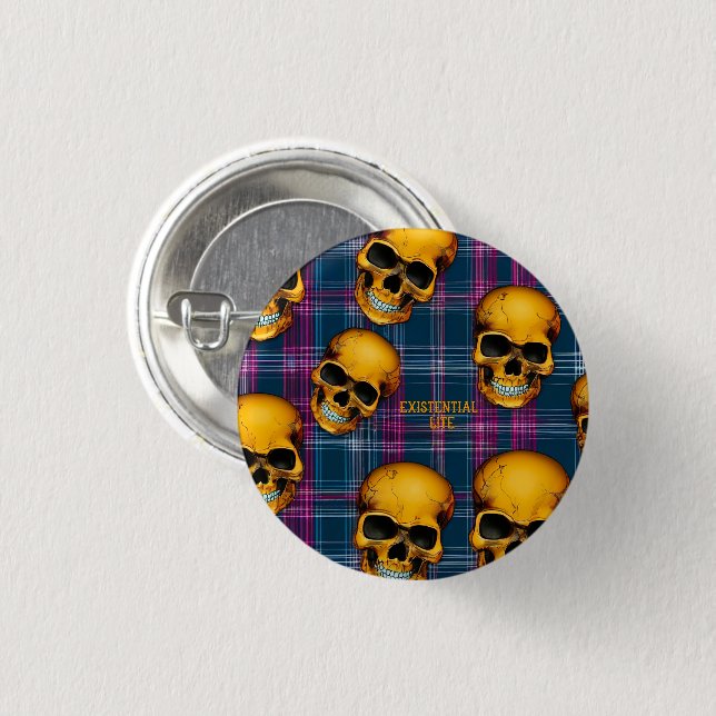 EXISTENZIELLE LITE-Skulpturen auf Tartan 1a-Button Button (Vorne & Hinten)