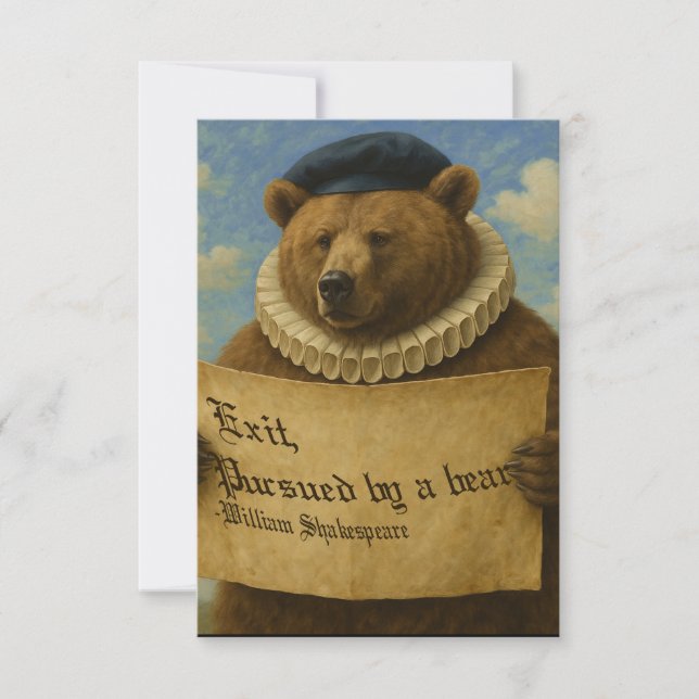 Exit, pursued by a bear Shakespeare quote bear Dankeskarte (Vorderseite)
