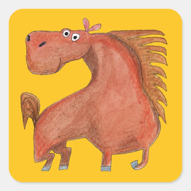 Exited Horse Quadratischer Aufkleber (Vorderseite)
