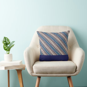 Exklusive Batik Parang Two Tone Muster Blau Kissen