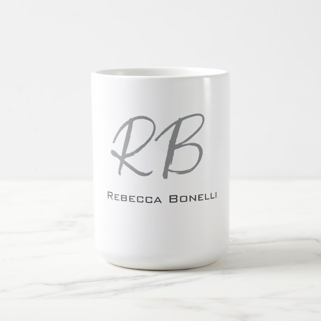 Exklusive Einziges Weißgraues Monogramm Modernes Kaffeetasse (Mittel)
