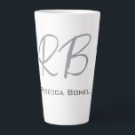 Exklusive Einziges Weißgraues Monogramm Modernes Milchtasse<br><div class="desc">Sie können die Schriftart,  Hintergrundbild und Farbe,  Buchstaben und Buchstaben leicht ändern.</div>