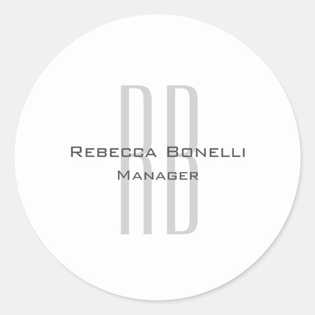 Exklusive Einziges Weißgraues Monogramm Modernes Runder Aufkleber (Vorderseite)