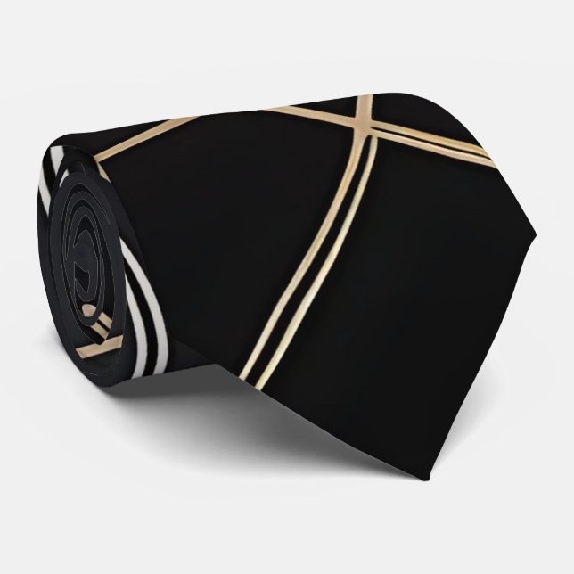 Exklusive geometrische Schwarz-Gold-Neck-Tie Krawatte (Gerollt)